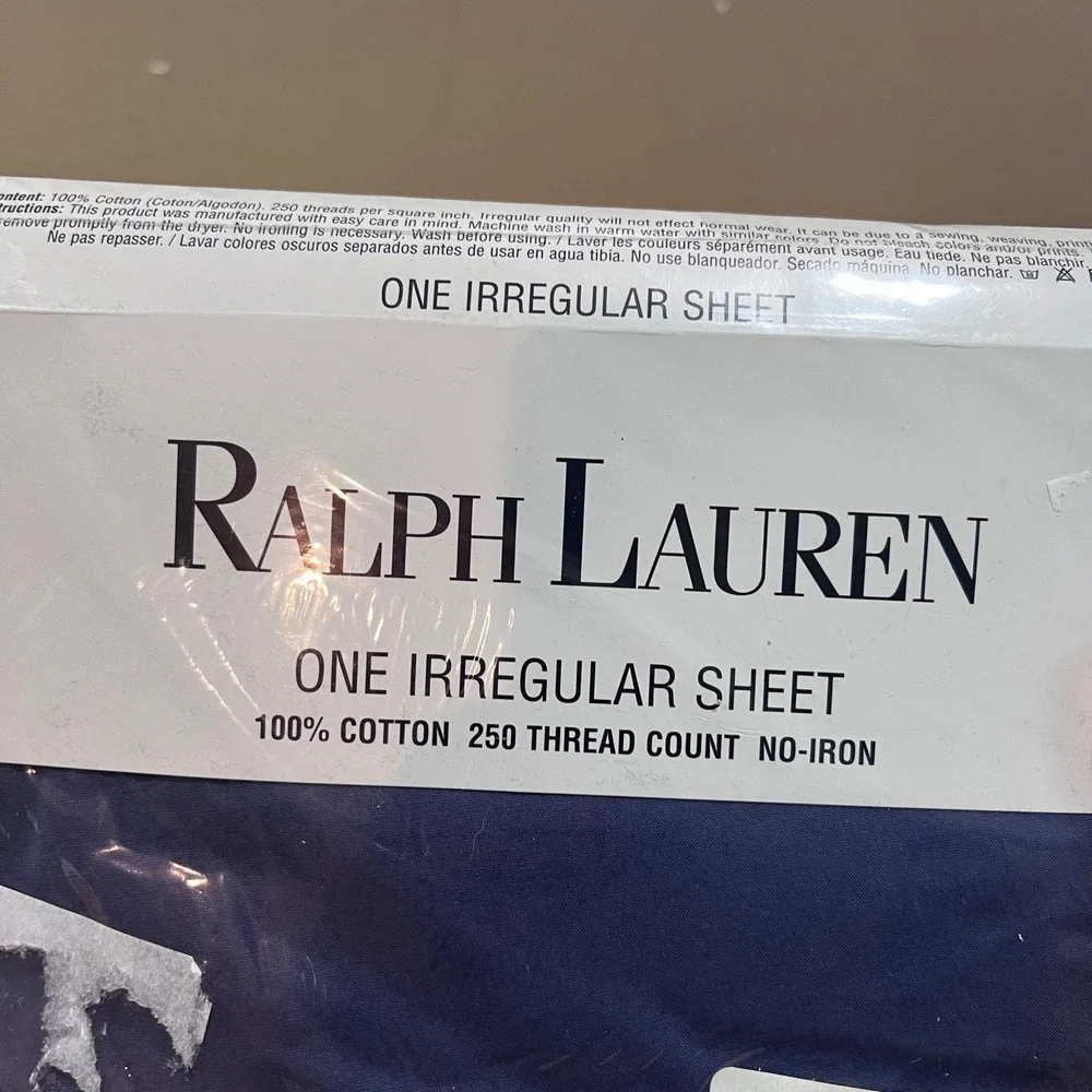 Vtg Ralph Lauren Navy Blue Twin Flat Sheet 100% Cotton 250 TC Made in USA New